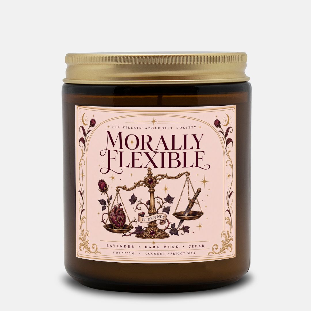 Romantasy Candle for Book Lovers, Morally Flexible,  Lavender Dark Musk Cedar Scented Candle