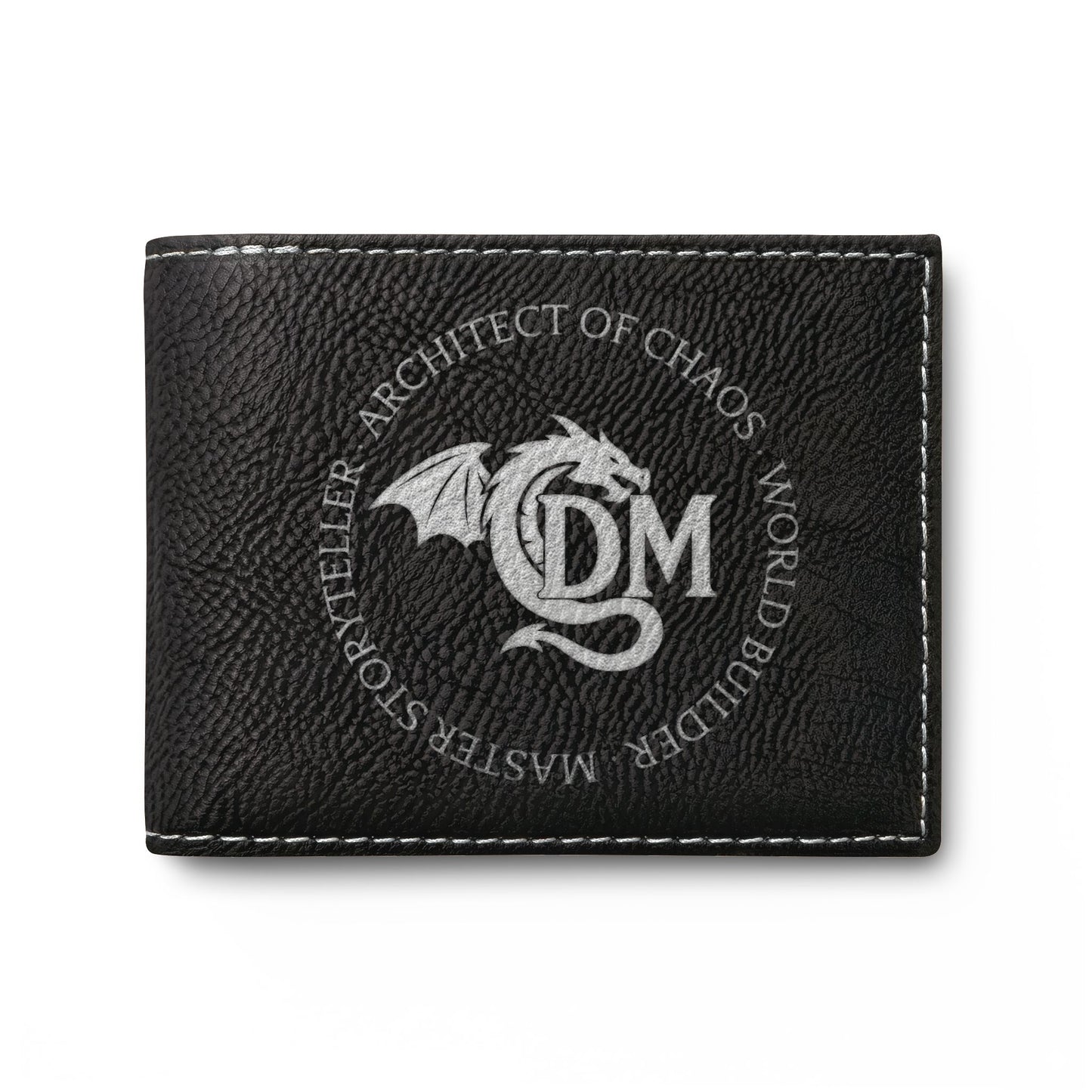 Dungeon Master Gifts, Dragon Embroidery Leather Bi-Fold Wallet, Personalized Monogram for Dungeons and Dragons DM