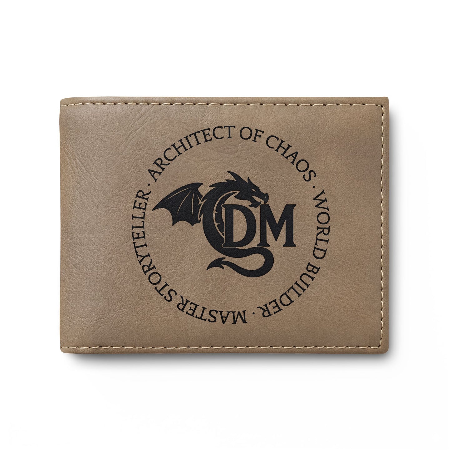 Dungeon Master Gifts, Dragon Embroidery Leather Bi-Fold Wallet, Personalized Monogram for Dungeons and Dragons DM