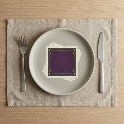 Art Deco Purple Border Napkin | Cocktail Dinner Paper Napkins