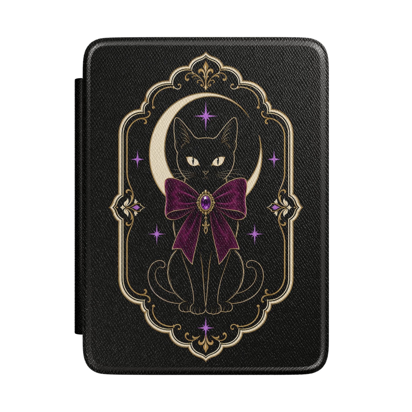 Kindle Case Black Cat | Purple Kindle Paperwhite 7" 12th Gen. Cover w/ Strap | Halloween eReader Sleeve | Gothic Celestial Aesthetic