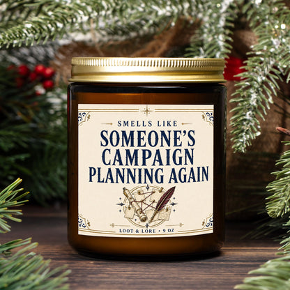 DND Candle Gift, Campaign Planning DM Gift, Lavender Vetiver Scent, Hand Poured Coconut Apricot Wax in Amber Jar 9oz