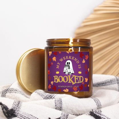 Halloween Candle for Book Lovers, My Weekend is Booked Pumpkin Spice Scented Candle Halloween Decor