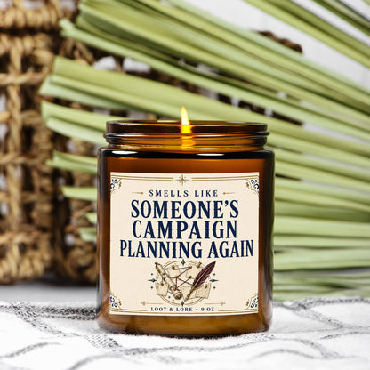 DND Candle Gift, Campaign Planning DM Gift, Lavender Vetiver Scent, Hand Poured Coconut Apricot Wax in Amber Jar 9oz