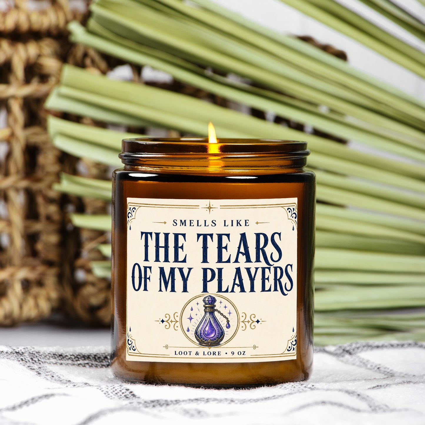 DND Candle Gift, I Said Cast Fireball Funny D&D Gift, Sea Salt Ozone Powder Scented Candle, Hand Poured Coconut Apricot Wax in Amber Jar 9oz