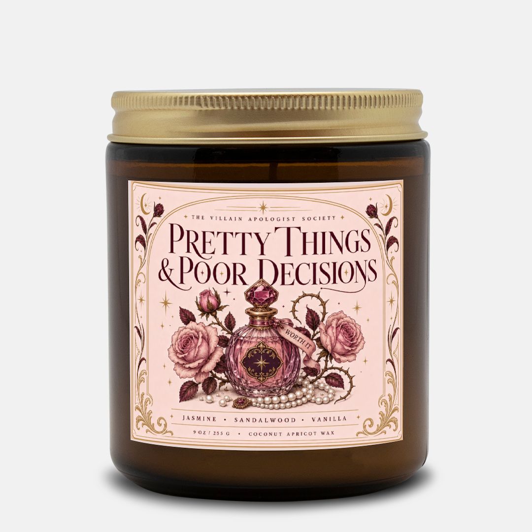 Romantasy Candle for Book Lovers, Pretty Things & Poor Decisions,  Jasmine Sandalwood Vanilla Scented Candle
