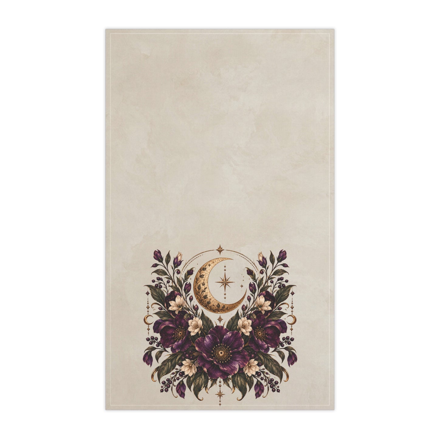 Violet Hour Kitchen Towel | Crescent Moon Floral Tea Towel | Boho Celestial Hand Towel | Whimsigoth Aesthetic