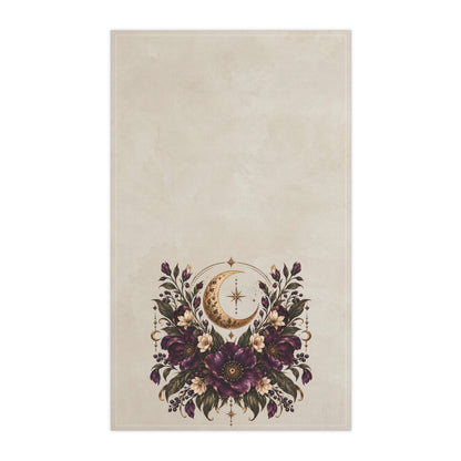 Violet Hour Kitchen Towel | Crescent Moon Floral Tea Towel | Boho Celestial Hand Towel | Whimsigoth Aesthetic