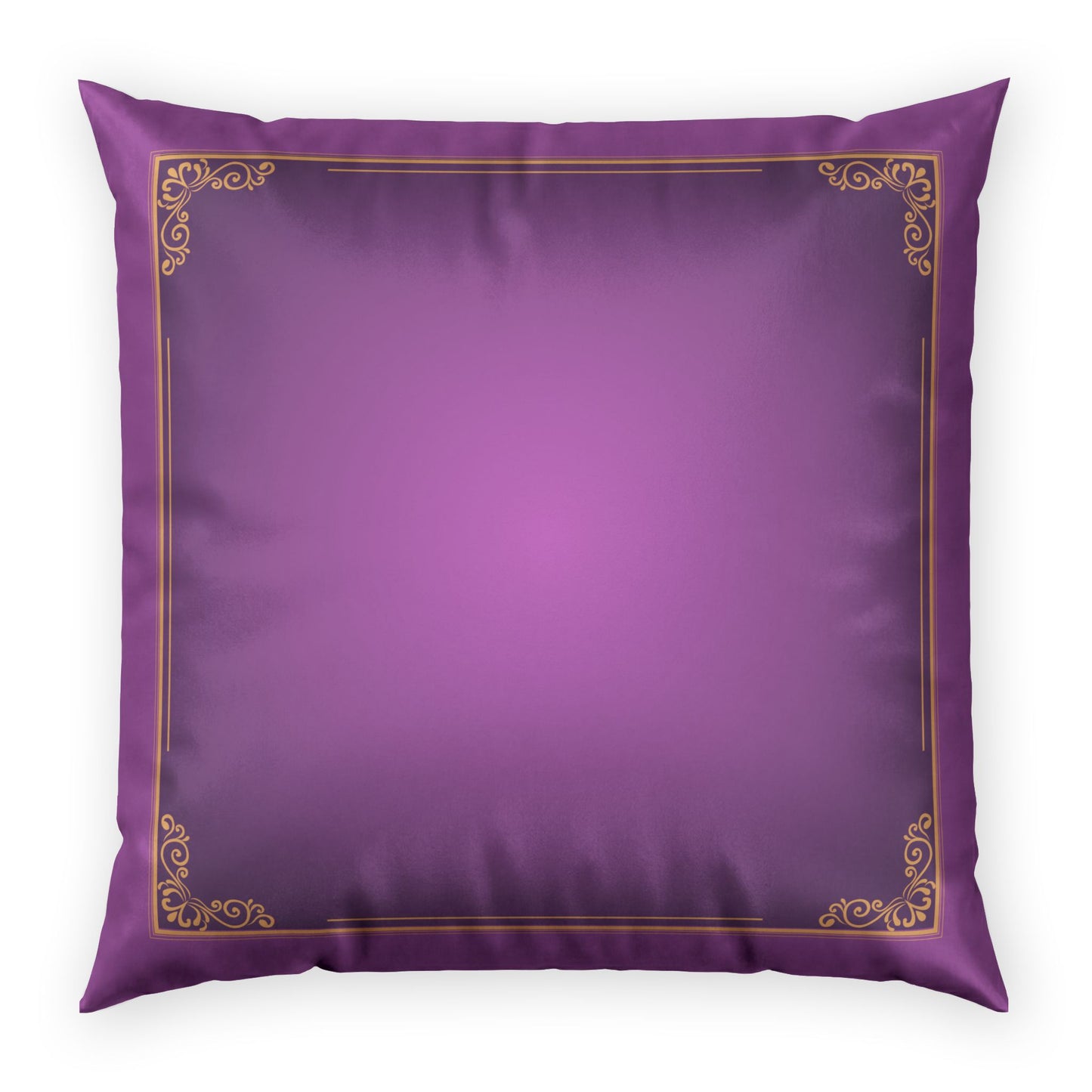 Purple Velvet Decorative Pillow, Gold Filigree Border | Square Throw Pillow