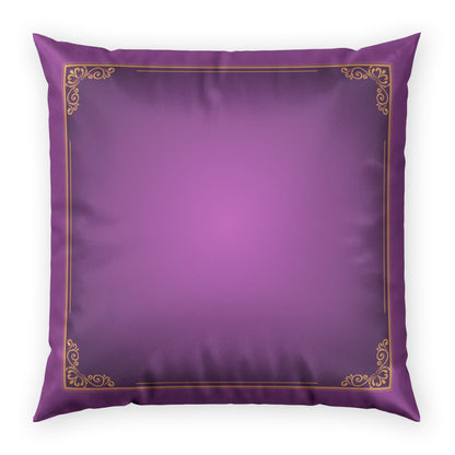 Purple Velvet Decorative Pillow, Gold Filigree Border | Square Throw Pillow