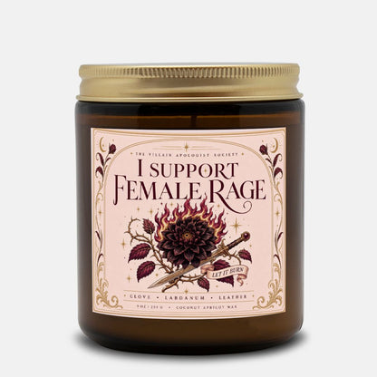 Romantasy Candle for Book Lovers, I Support Female Rage,  Clove Labdanum Leather Scented Candle