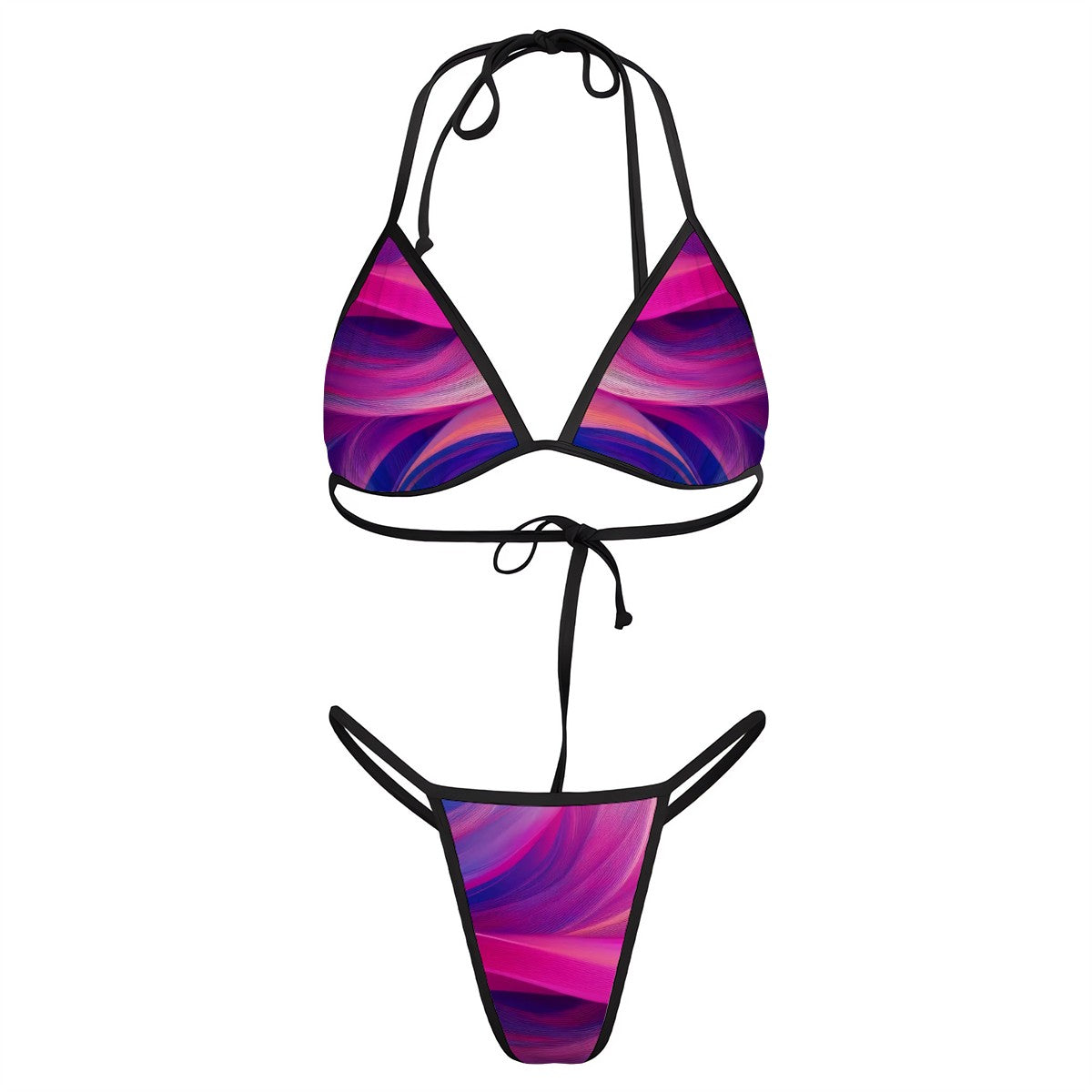 Thong Bikini Multiple Colors and Patterns Size XS - XXL - Flame, Feathers, Gradient, Night Sky, Purple Shimmer, Pink Marble Designs