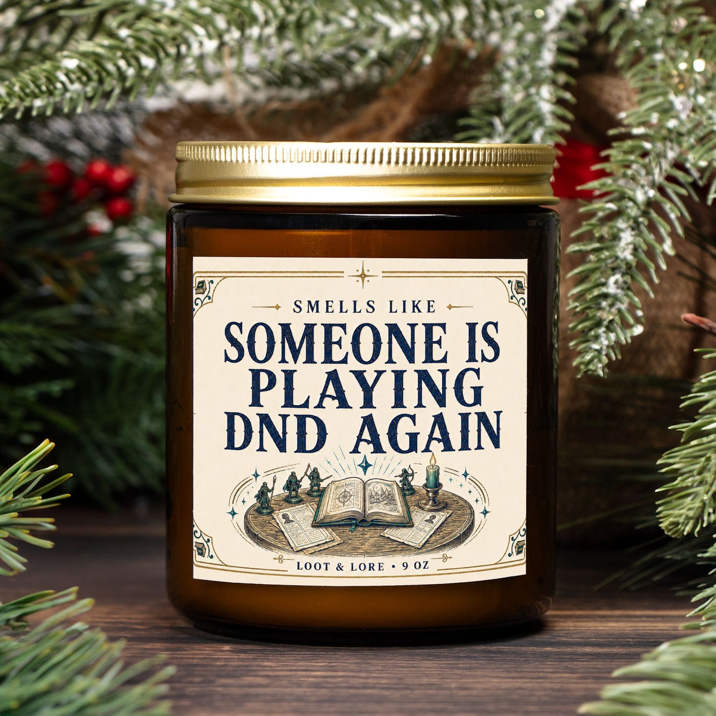 DND Candle Gift, Playing DND Again Funny D&D Gift, Leather Clove Labdanum Scented Candle, Hand Poured Coconut Apricot Wax in Amber Jar 9oz