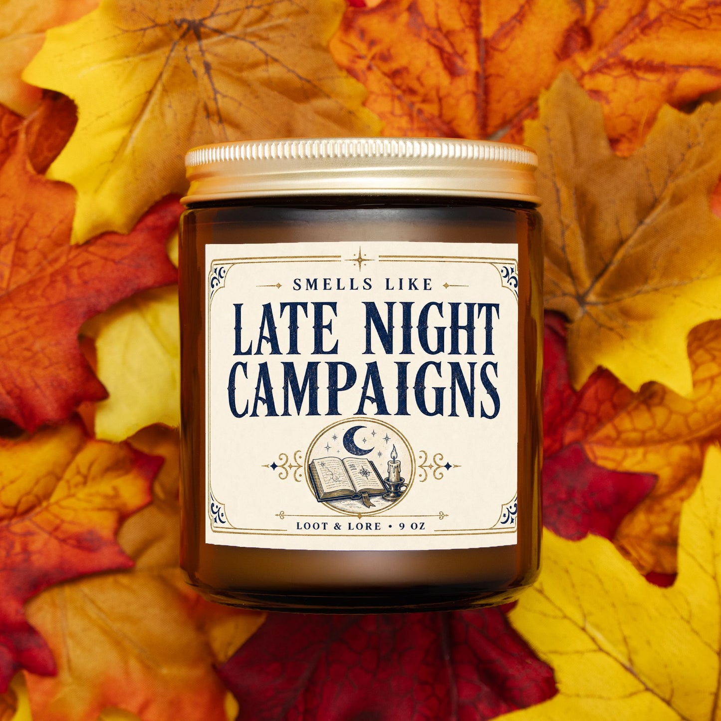 DND Candle Gift, Late Night Campaigns Funny D&D Gift, Coffee Scented Candle, Hand Poured Coconut Apricot Wax in Amber Jar 9oz