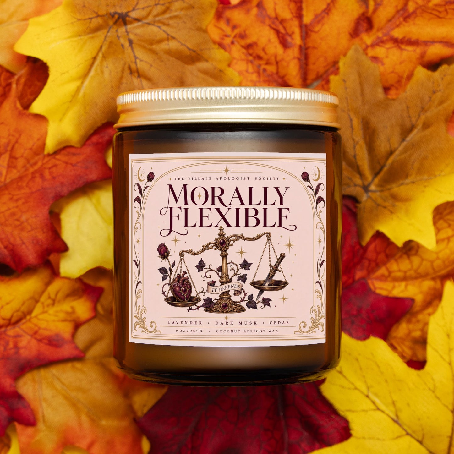 Romantasy Candle for Book Lovers, Morally Flexible,  Lavender Dark Musk Cedar Scented Candle