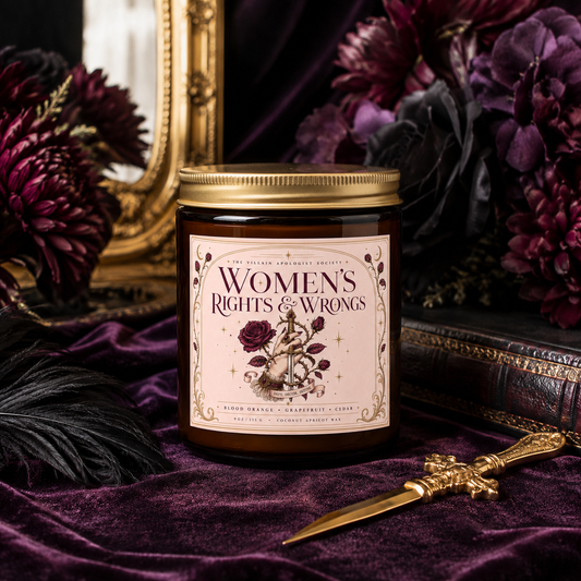 Romantasy Candle for Book Lovers, Women's Rights and Wrongs, Blood Orange Grapefruit Cedar Scented Candle