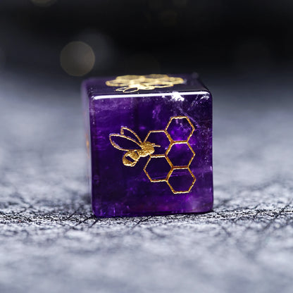 Natural Amethyst Bumblebee Polyhedral Dice Set - DND RPG Essentials - Purple Gemstone Dice Dice for Tabletop Gaming 