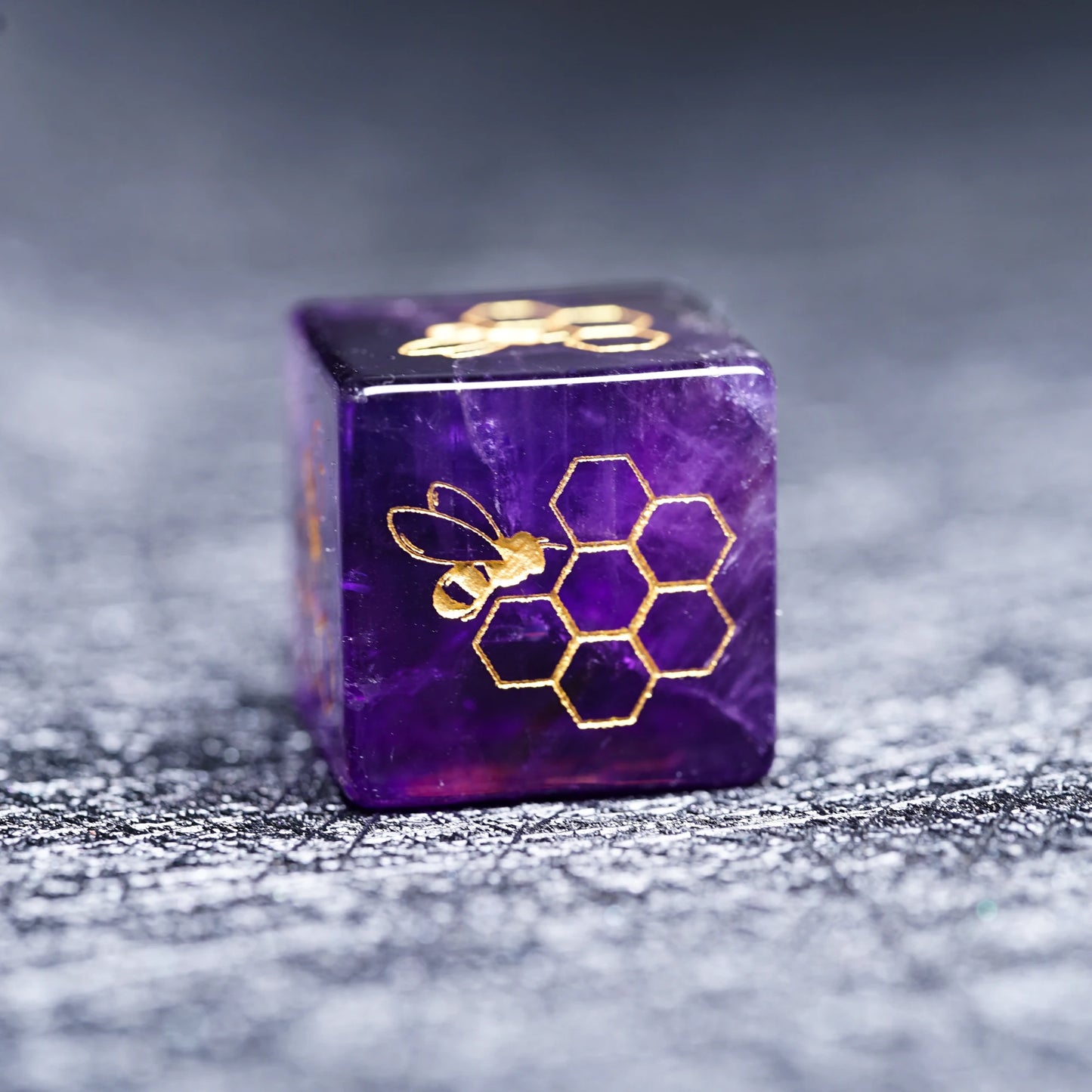 Natural Amethyst Bumblebee Polyhedral Dice Set - DND RPG Essentials - Purple Gemstone Dice Dice for Tabletop Gaming 