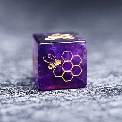 Natural Amethyst Bumblebee Polyhedral Dice Set - DND RPG Essentials - Purple Gemstone Dice Dice for Tabletop Gaming 