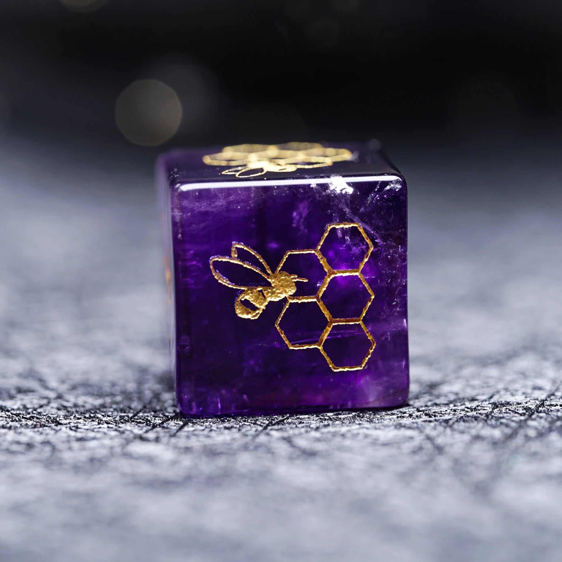 Natural Amethyst Bumblebee Polyhedral Dice Set - DND RPG Essentials - Purple Gemstone Dice Dice for Tabletop Gaming 