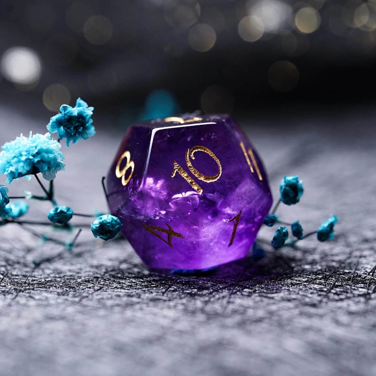 Natural Amethyst Bumblebee Polyhedral Dice Set - DND RPG Essentials - Purple Gemstone Dice Dice for Tabletop Gaming 