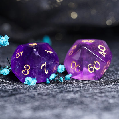 Natural Amethyst Bumblebee Polyhedral Dice Set - DND RPG Essentials - Purple Gemstone Dice Dice for Tabletop Gaming 