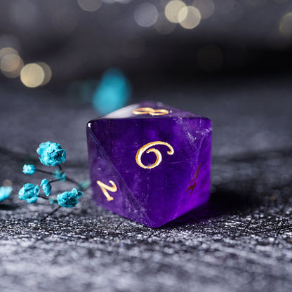 Natural Amethyst Bumblebee Polyhedral Dice Set - DND RPG Essentials - Purple Gemstone Dice Dice for Tabletop Gaming 