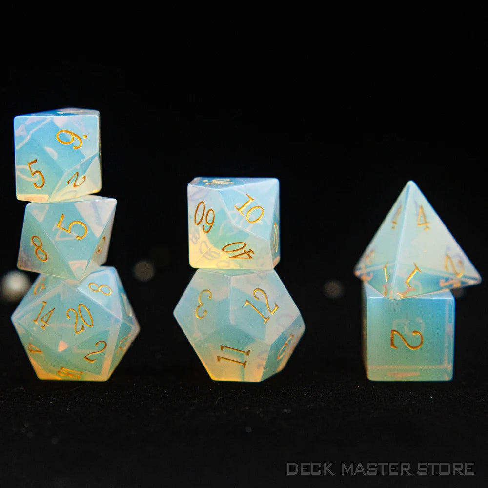 Opal Polyhedral  RPG Dice - Dungeons & Dragons Gemstone Dice for Tabletop Gaming - D20 or 7 Piece Set