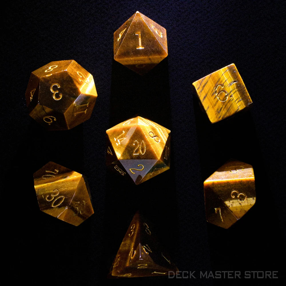 Tiger's Eye Opal Polyhedral RPG Dice - Dungeons & Dragons Natural Gemstone Dice for Tabletop Gaming - D20 or 7 Piece Set