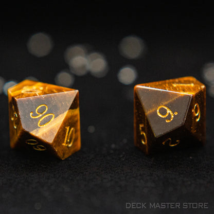 Tiger's Eye Opal Polyhedral RPG Dice - Dungeons & Dragons Natural Gemstone Dice for Tabletop Gaming - D20 or 7 Piece Set