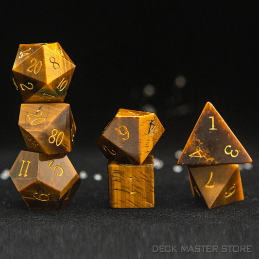 Tiger's Eye Opal Polyhedral RPG Dice - Dungeons & Dragons Natural Gemstone Dice for Tabletop Gaming - D20 or 7 Piece Set