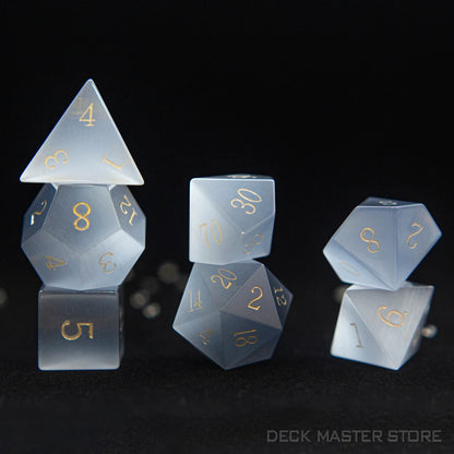 Gray Cat Eye Polyhedral DND RPG Dice - Dungeons & Dragons Natural Gemstone Dice for Tabletop Gaming - D20 or 7 Piece Set