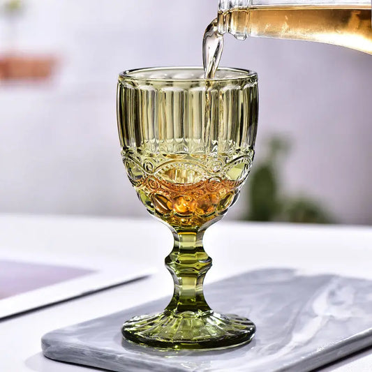 Vintage Embossed Jewel-Tone Goblet