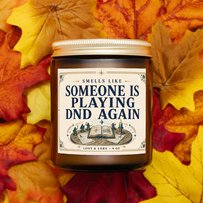 DND Candle Gift, Playing DND Again Funny D&D Gift, Leather Clove Labdanum Scented Candle, Hand Poured Coconut Apricot Wax in Amber Jar 9oz