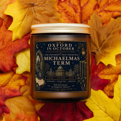 Michaelmas Candle Dark Academia Decor, Oxford in October Scented Candle, Cedar Juniper Moss Home Fragrance Gifts for Book Lovers & Readers