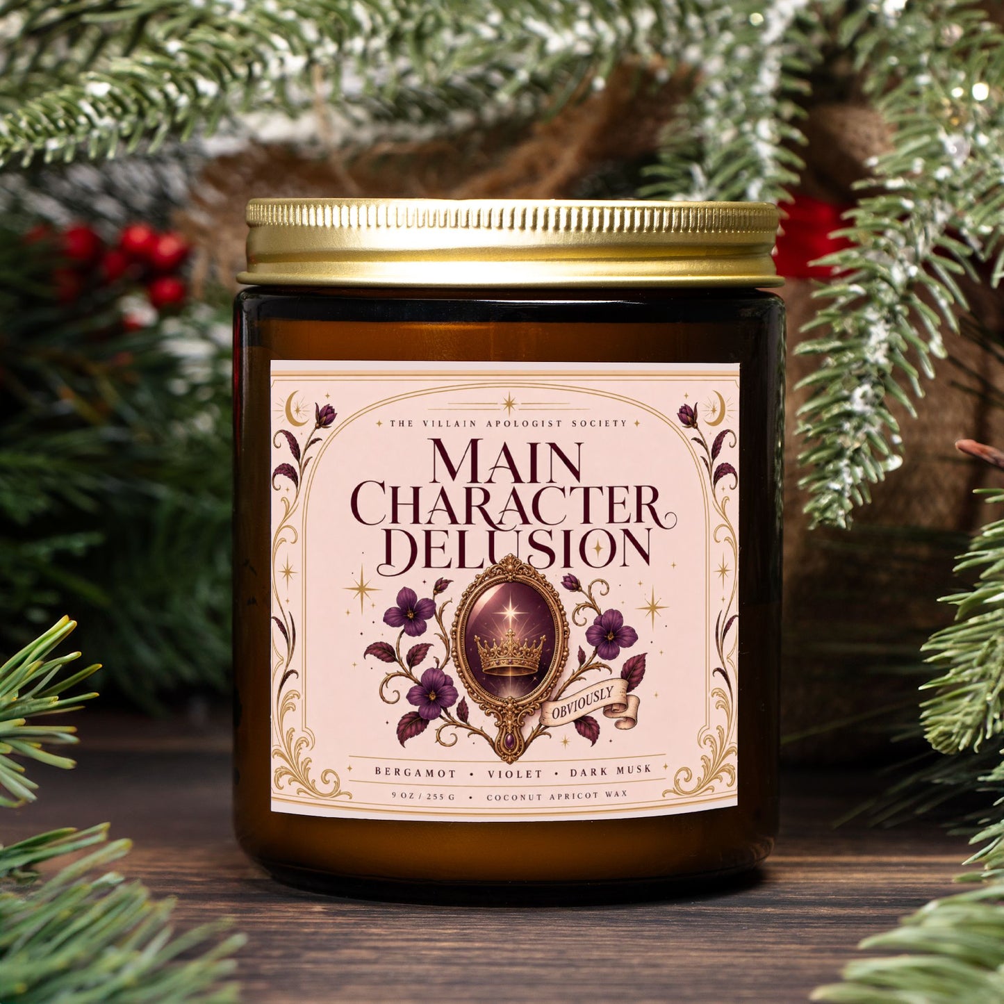 Romantasy Candle for Book Lovers, Main Character Delusion, Bergamot Violet Dark Musk Scented Candle