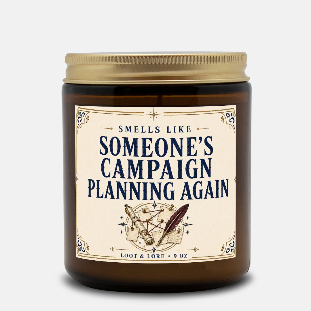 DND Candle Gift, Campaign Planning DM Gift, Lavender Vetiver Scent, Hand Poured Coconut Apricot Wax in Amber Jar 9oz