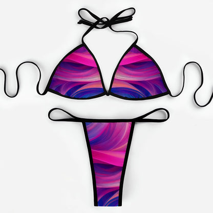 Thong Bikini Multiple Colors and Patterns Size XS - XXL - Flame, Feathers, Gradient, Night Sky, Purple Shimmer, Pink Marble Designs