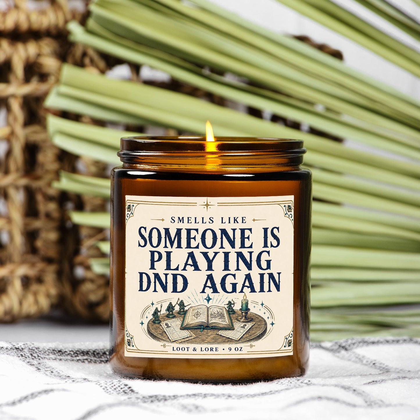 DND Candle Gift, Playing DND Again Funny D&D Gift, Leather Clove Labdanum Scented Candle, Hand Poured Coconut Apricot Wax in Amber Jar 9oz