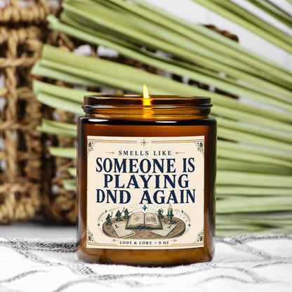 DND Candle Gift, Playing DND Again Funny D&D Gift, Leather Clove Labdanum Scented Candle, Hand Poured Coconut Apricot Wax in Amber Jar 9oz