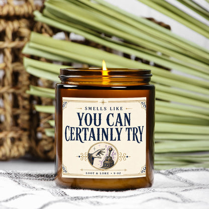 DND Candle Gift, You Can Certainly Try Funny D&D Gift, Citrus Cotton Blossom Scented Candle,  Hand Poured Coconut Apricot Wax in Amber Jar