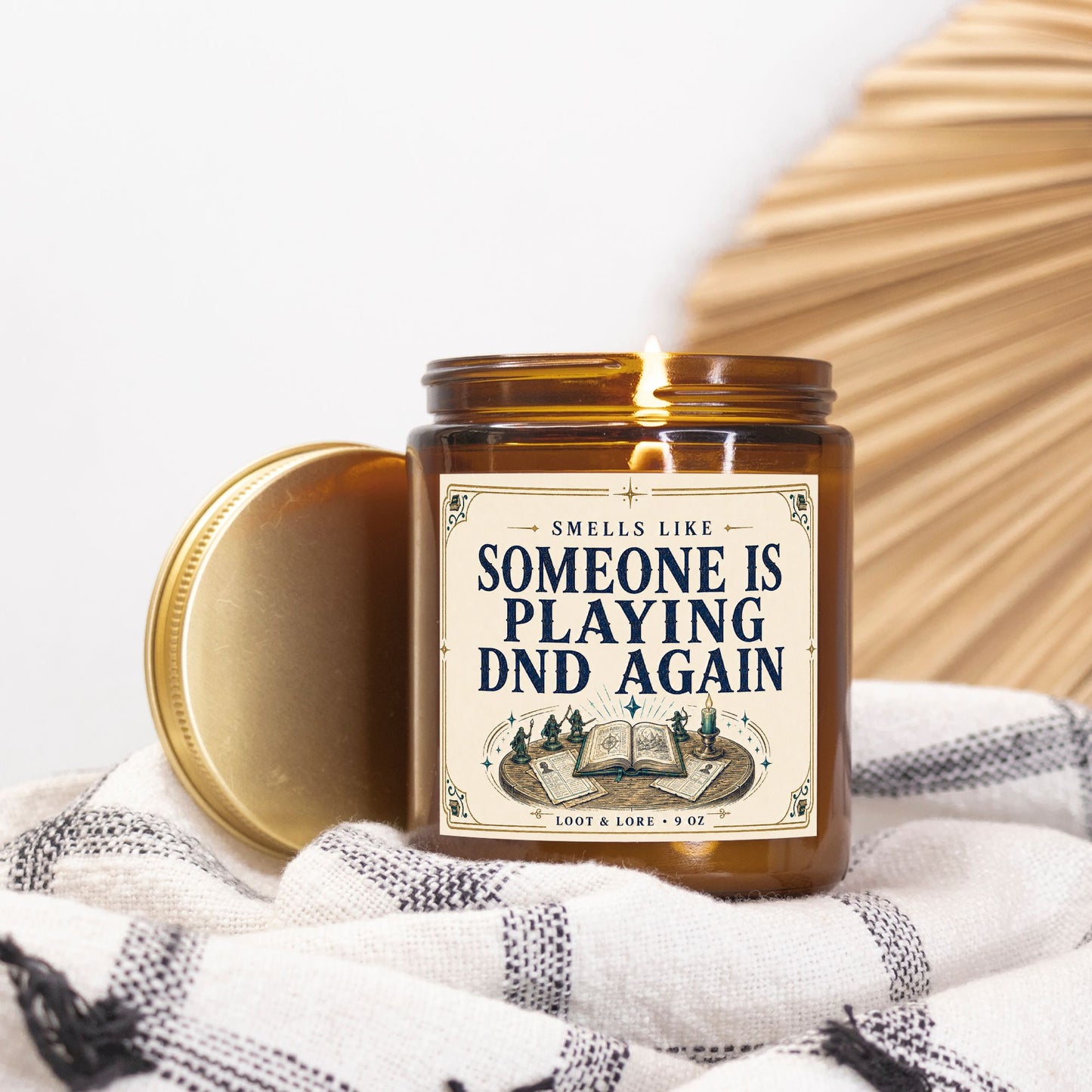 DND Candle Gift, Playing DND Again Funny D&D Gift, Leather Clove Labdanum Scented Candle, Hand Poured Coconut Apricot Wax in Amber Jar 9oz