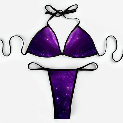 Thong Bikini Multiple Colors and Patterns Size XS - XXL - Flame, Feathers, Gradient, Night Sky, Purple Shimmer, Pink Marble Designs