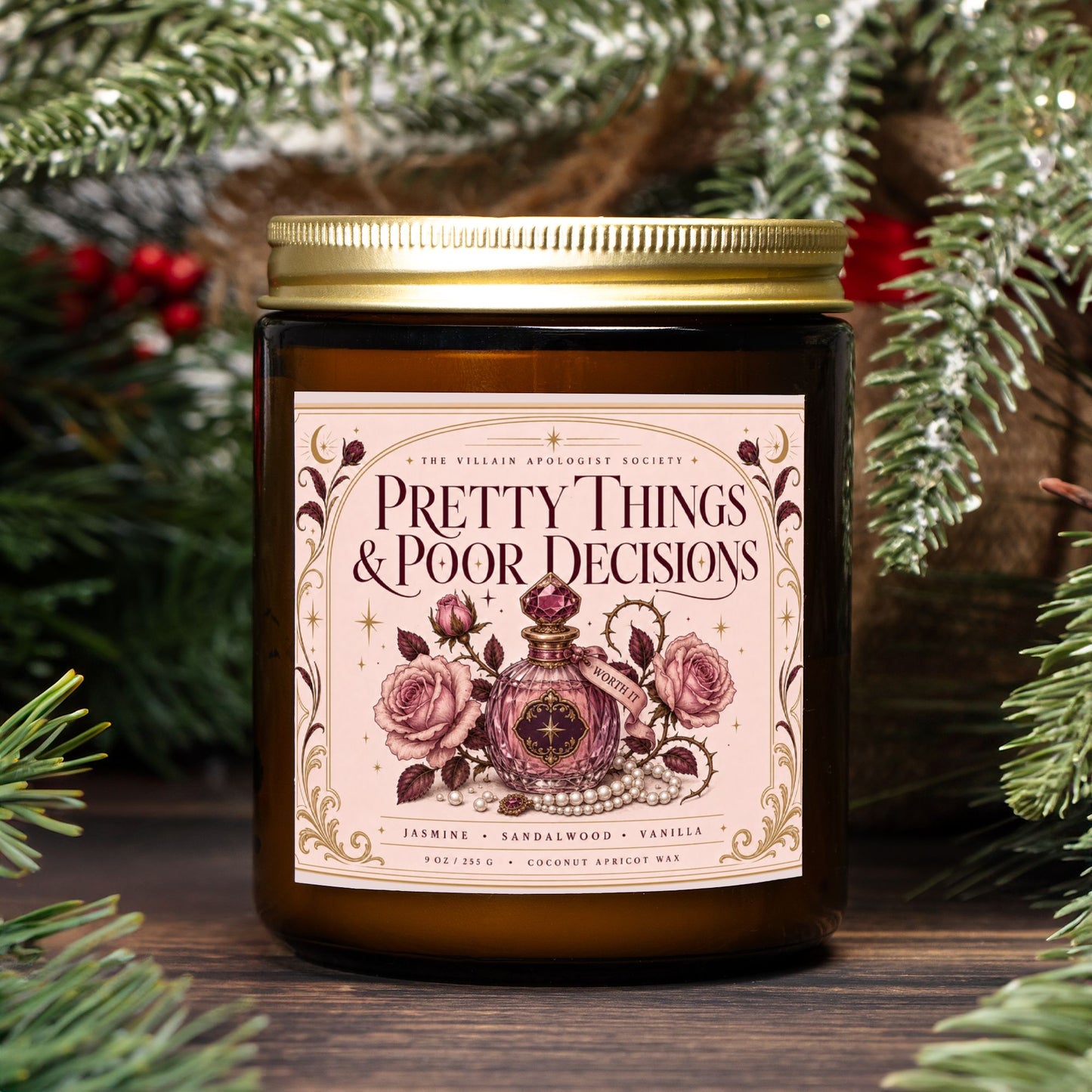 Romantasy Candle for Book Lovers, Pretty Things & Poor Decisions,  Jasmine Sandalwood Vanilla Scented Candle