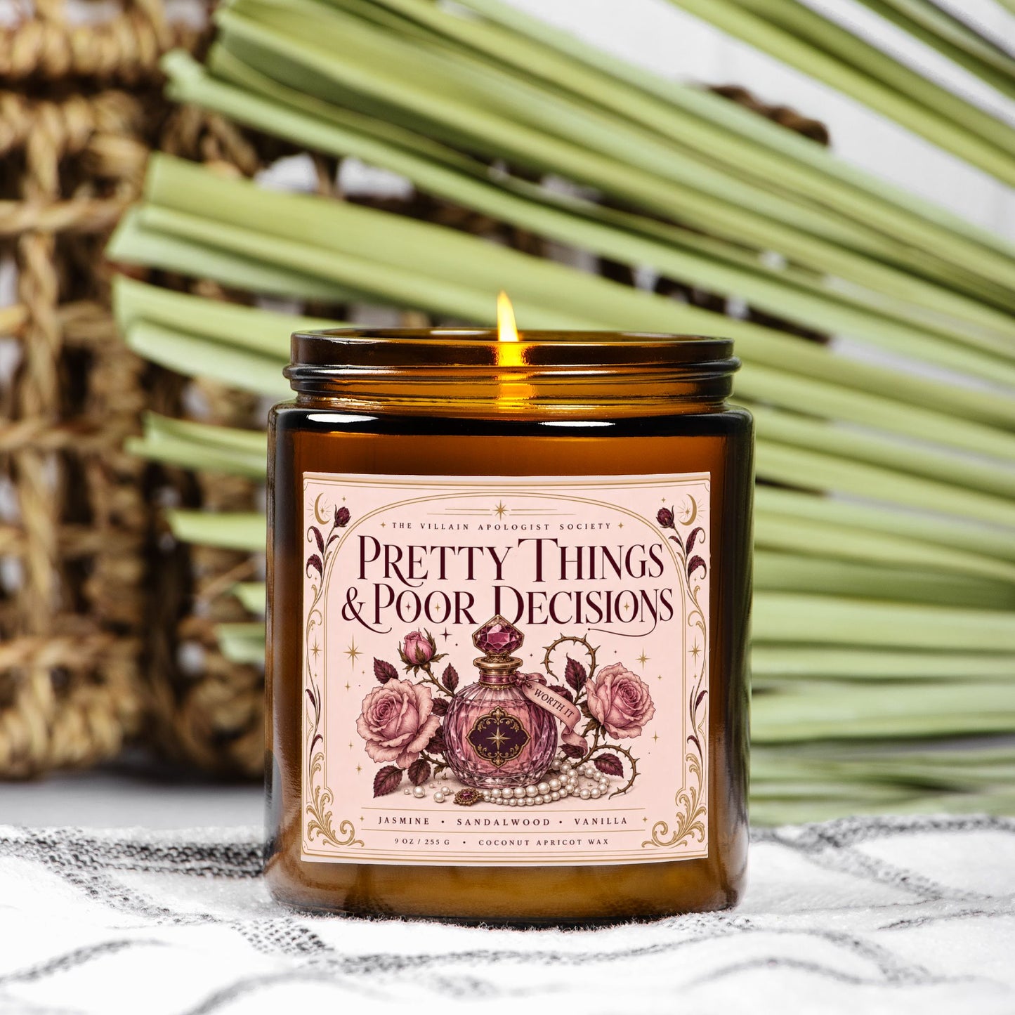 Romantasy Candle for Book Lovers, Pretty Things & Poor Decisions,  Jasmine Sandalwood Vanilla Scented Candle