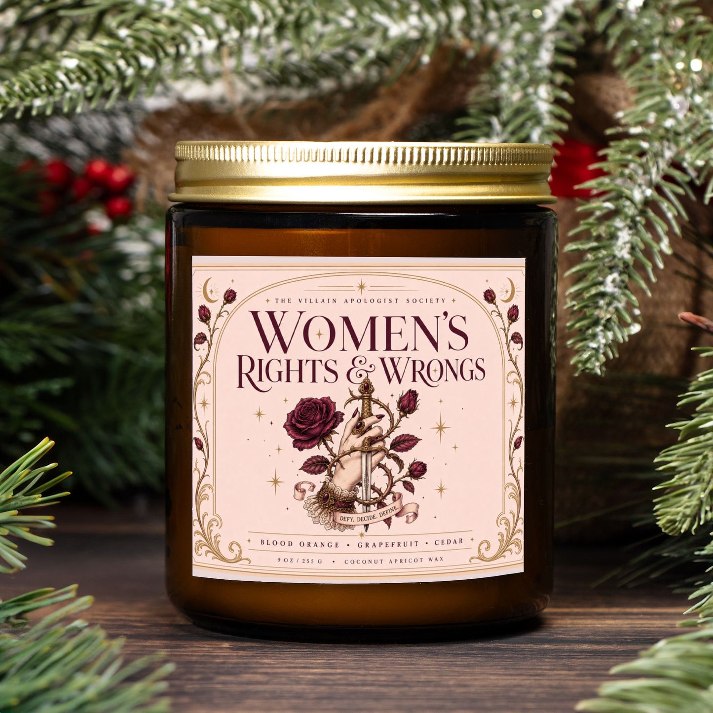 Romantasy Candle for Book Lovers, I Support Female Rage, Blood Orange Grapefruit Cedar Scented Candle