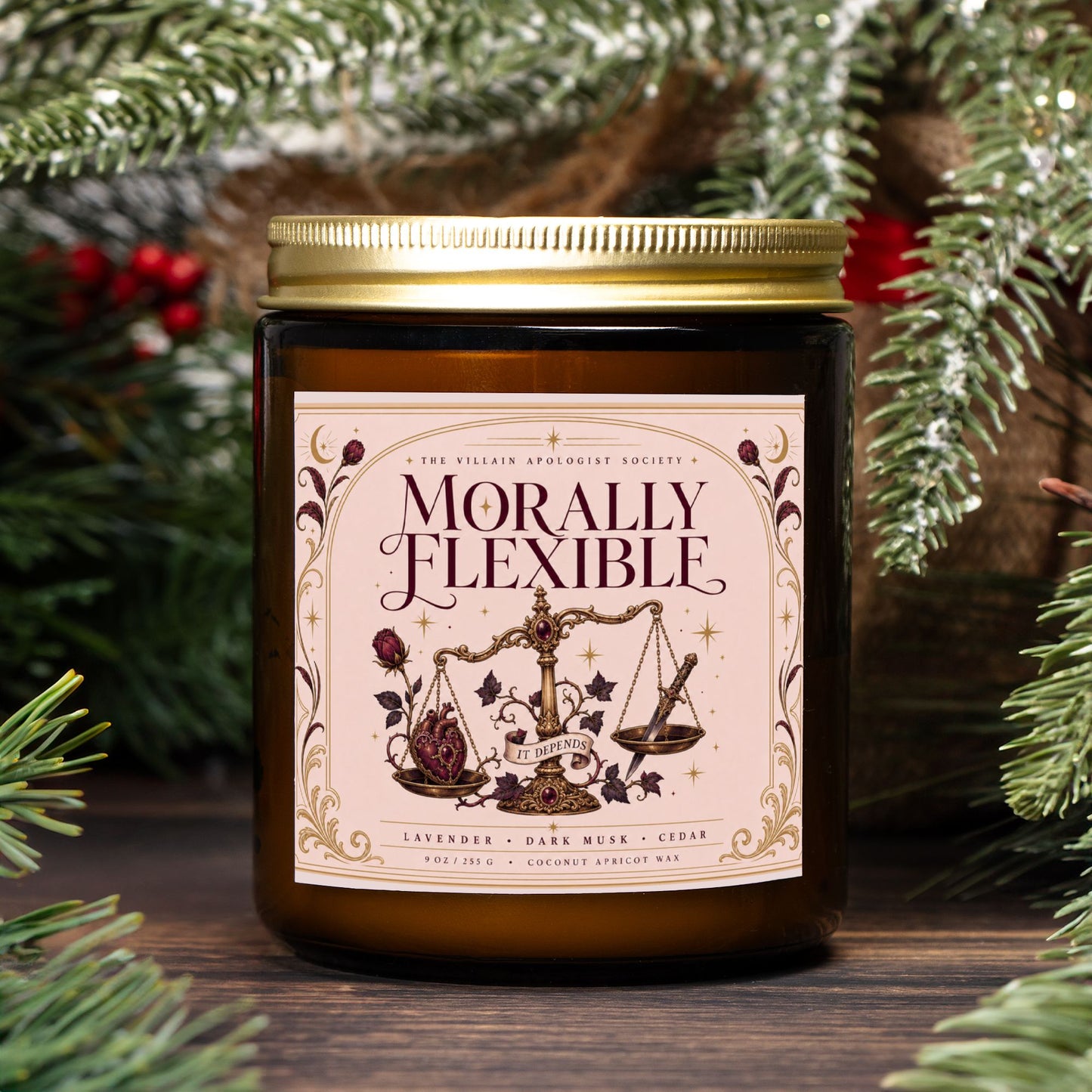Romantasy Candle for Book Lovers, Morally Flexible,  Lavender Dark Musk Cedar Scented Candle