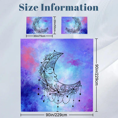 Blue Crescent Moon Duvet Cover Set – Watercolor Sleeping Moon Queen Bedding, Includes 2 Pillowcases