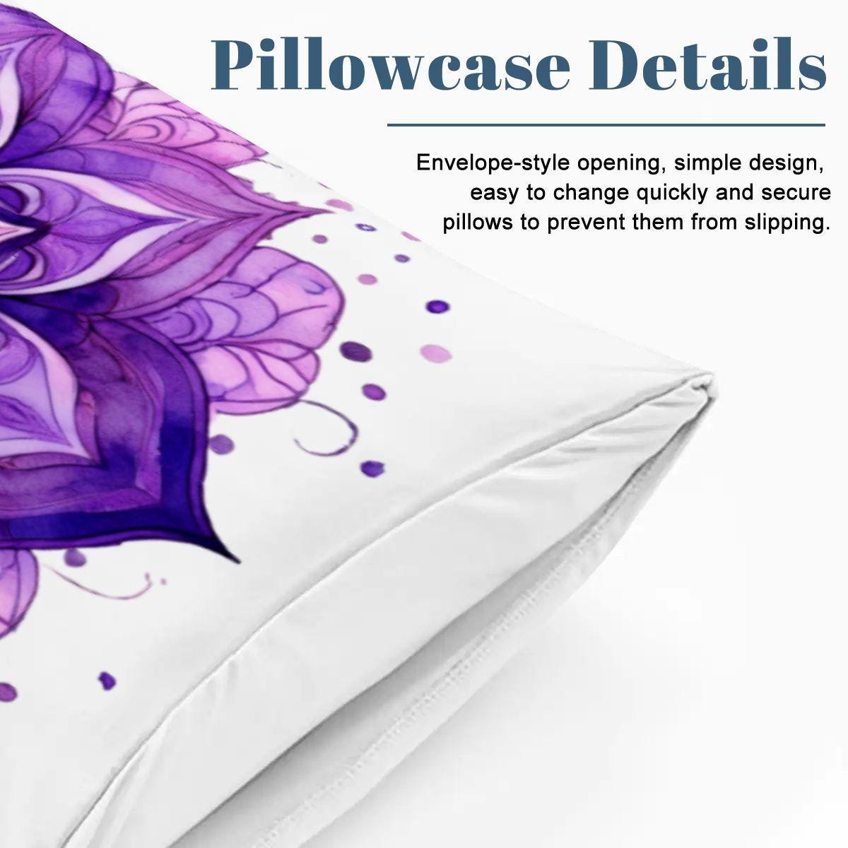 Purple Mandala Queen Duvet Cover Set – Boho Chic White Bedding, Cozy and Stylish Bedroom Decor