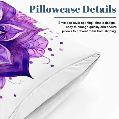 Purple Mandala Queen Duvet Cover Set – Boho Chic White Bedding, Cozy and Stylish Bedroom Decor